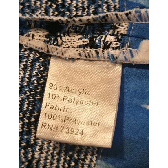 Ming Wang Blue Tweed Jacket Cardigan L Floral Trim Womens Ruffle Career - Picture 9 of 9